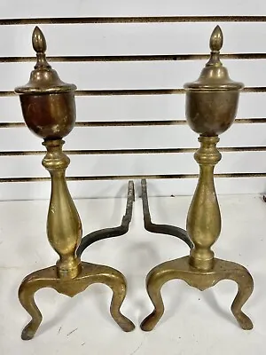 Andirons Fireplace Vintage Brass & Cast Iron Mid Century Patina 16” HLBN+ • $45