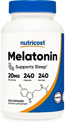 Nutricost Melatonin 20mg 240 Capsules - 20mg Per Serving Non-GMO Gluten Free • $13.98