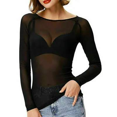 £6.95 • Buy Womens Sheer Mesh Shirt T-shirt Insert See Through Ladies Tee Crop Top Size 8-22