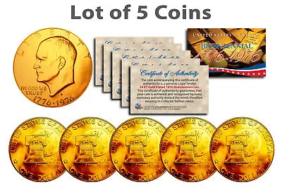 Bicentennial 1976 Eisenhower IKE Dollar Coin 24K GOLD PLATED W/Capsules (QTY 5) • $29.95