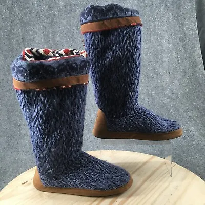 Muk Luks Winter Snow Boots Womens 11-12 Blue Round Toe Mid Calf Knit Faux Fur • $39.99