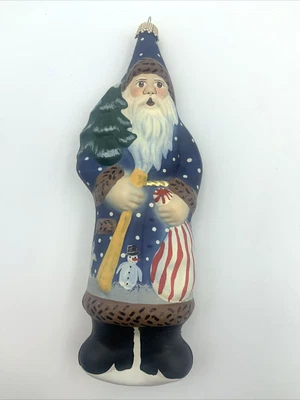$100 • Buy Vaillancourt Folk Art Ornament Blue Father Christmas OR9537 Hand Painted