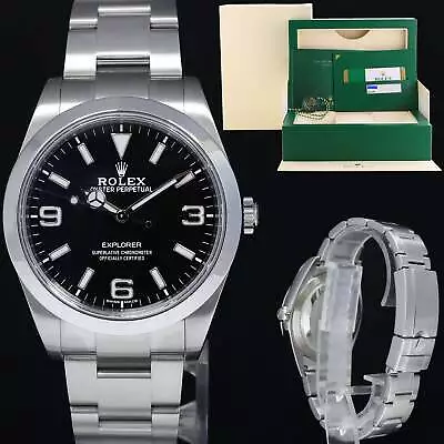 2020 PAPERS Rolex 214270 Explorer Black BLUE LUME 3-6-9 Steel 39mm Watch • $7892.13