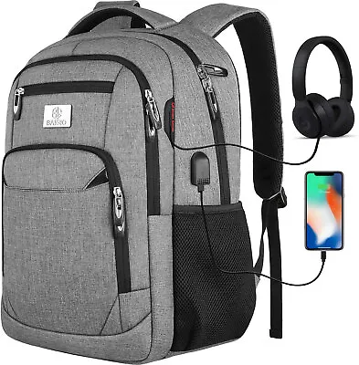 Men Women Laptop Backpack Waterproof Travel School Business Rucksack Bag Grey • £22.99