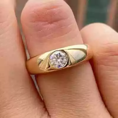 Men's Engagement Ring 2Ct Round Cut Lab Created Diamond 14K Yellow Gold Plated • $108.79