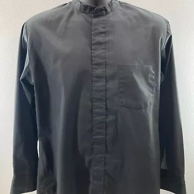 Friar Tuck Clergy Shirt Mens Medium 15.5 Black Long Sleeve Collarless Made In US • $18.95