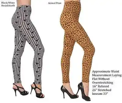 $11.42 • Buy Plus Size Black White Houndstooth  Animal Print Footless Leggings One Size 18-24