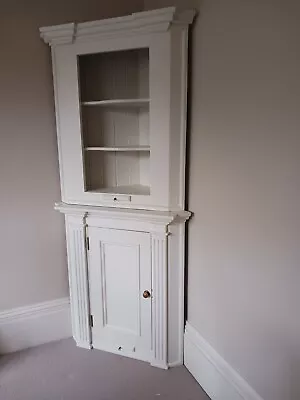 DRESSER Old Pine Corner Display Cabinet Cupboard Painted In Laura Ashley Ivory • £75