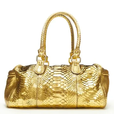 ZAGLIANI Metallic Gold Scaled Leather Top Handle Duffel Boston Bag • $548