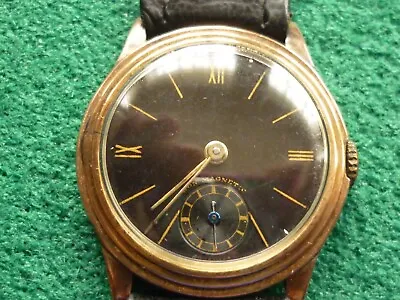 9ct Gold Gents Vintage Watch Made By B.W.C. London Black Dial. • £260