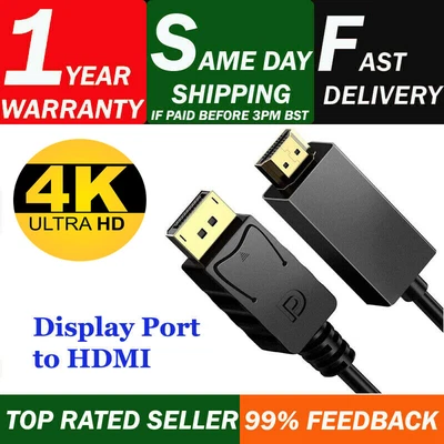 £6.99 • Buy 1.8M Quality Display Port DP TO HDMI Male LCD PC HD TV Laptop AV Cable Adapter