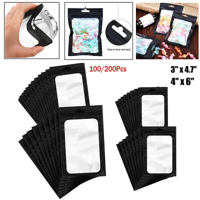 100/200 Pack Smell Proof Black Holographic Mylar Bags Resealable Zip Lock • $12.58