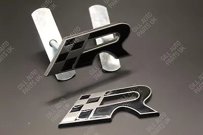 Black Grey Chequered Flag R Racing Front Grille And Rear Boot Badge Set For Seat • £22.95