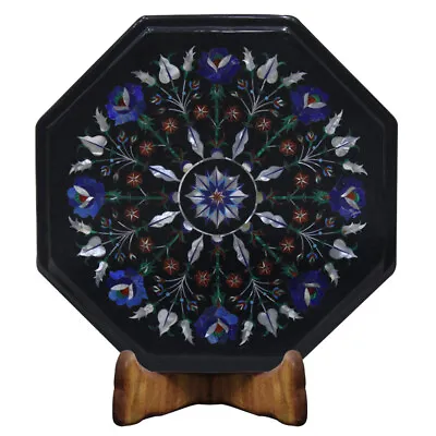 Black Marble Coffee Table Top Lapis Mosaic Floral Art Christmas Gifts Sale  • $312.90