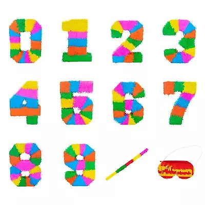 Party Pinata Pinatas With Buster Stick Blindfold Mask Birthday Game Numbers 0-9 • £14