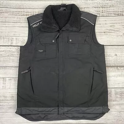 Helly Hansen Workwear Black Grey Sherpa Lined Canvas Utility Vest Men’s Sz Large • $38.47
