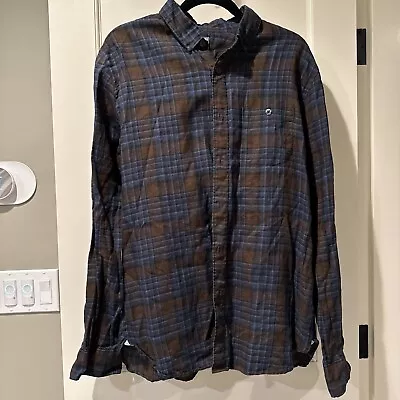 Todd Snyder Shirt Men's L Blue Brown Plaid Long Sleeve Linen Button Down Shirt • $31.99