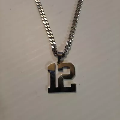 #12 BASEBALL FOOTBALL NUMBER Pendant Charm / 20 -24  STAINLESS CHAIN NECKLACE • $19.99