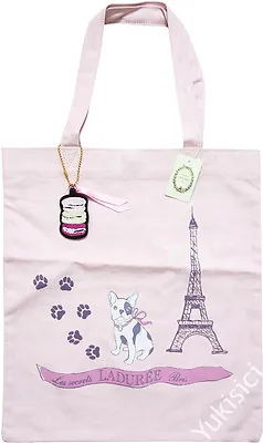 LADUREE Paris Tote Bag Dog & Eiffel Tower +Macaron Patch Charm-Canvas-Pink-NWT • $45.99