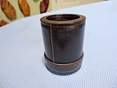 Vtg Stitched Leather Bar Dice Cup Brown Ribbed Game Shaker • $32.50