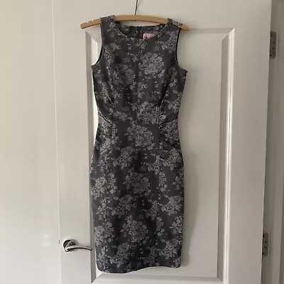 Phase Eight Grey Denim Bodycon Ruched Front Midi Dress Size 8 Floral • £4.99