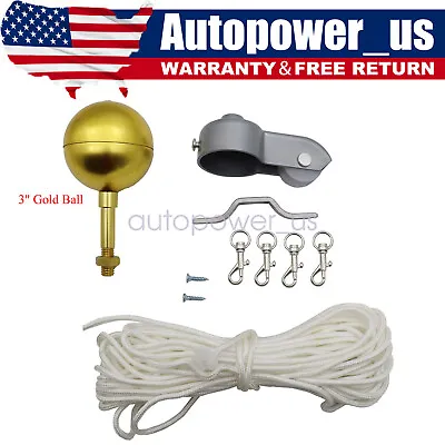 $19.99 • Buy Flagpole Hardware Repair Kit -3 OD Tube Topper Ball Rope Cleat Hook Pulley Truck