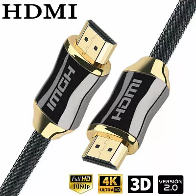 Premium 4k Hdmi Cable 2.0 High Speed Gold Plated Braided Lead 2160p 3d Hdtv Uhd • $12.99