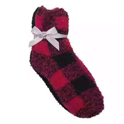Marilyn Monroe 3-Pair Fuzzy Plush Crew Socks OS Red Black Buffalo Plaid NWOT • $18