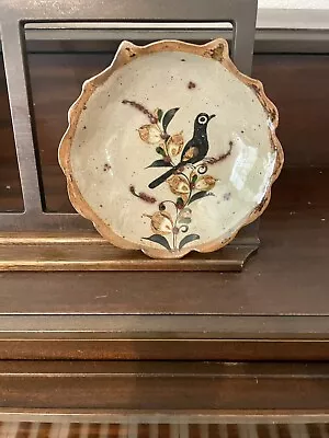 Vintage Tonala Pottery Plate Signed Mexican Folk Art Bird & Flowers • $17