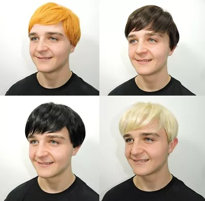 Mens Short Wig Fancy Dress Boy Band Costume 60s 70s 80s 90s Brown Ginger Blonde • £7.99