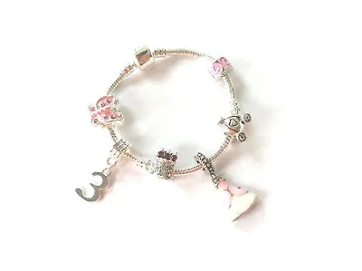 LIBERTY CHARMS Children's 'Pink Princess 3rd Birthday' Charm Bracelet • £11.99