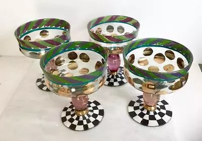 4 MACKENZIE CHILDS  CIRCUS COURTLY CHECK 5” DESSERT ICE CREAM GLASS Champagne • $249.95