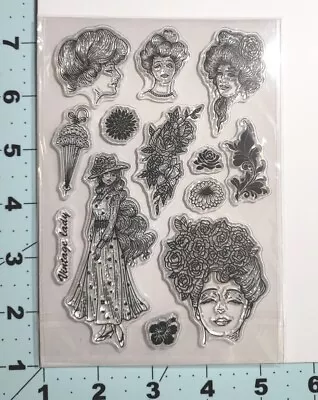 Vintage Lady Woman Clear Stamps Texture Card Clay FAST Free Ship • $10.49