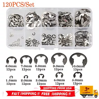 120X Assorted M1.5 - M10 Stainless E Clips C Circlip Kit Retaining Snap Ring Set • $8.99