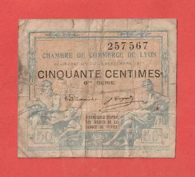 FRANCE - Chambre De Commerce De LYON - 50 Cts. Banknote 1917 Circulated -  LOOK! • £0.25