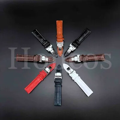 12-24MM Watch Band Strap Leather Alligator Deployment Clasp Fits For Mondaine • $13.49
