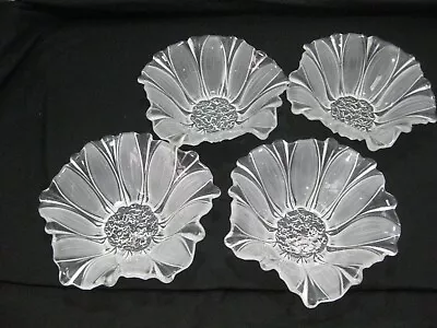 Glass Bowls 4 Opaque & Clear Lalique Style Sunflower Design • £20