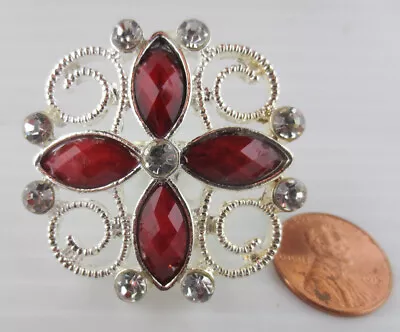 STATEMENT Silver Plated Red Marquise/Crystal Rhinestone LARGE Ring Adjustable  • $6.99