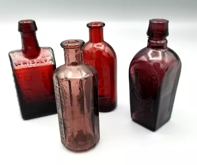 Red Purple Bottles Wheaton Franks Church Ink Elixer Bottles - Vintage - Lot Of 4 • $14