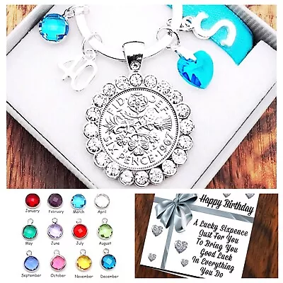 30th 40th 50th BIRTHDAY Gifts ROUND RHINESTONE SIXPENCE BIRTHSTONEBox & Card • £4.59