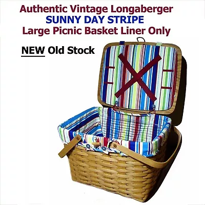 NEW! VTG RARE Sunny Day Stripe LONGABERGER Large Picnic Basket CLOTH LINER ONLY • $31.95