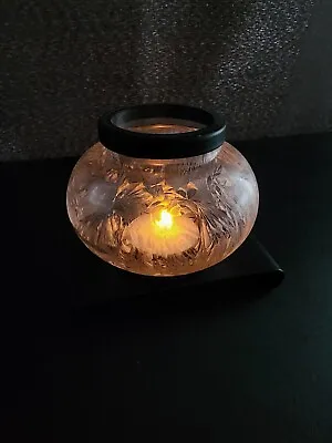 Art Glass Clear Crackle Tea Light Candle Holder 5 1/2  Diameter  • $6.50