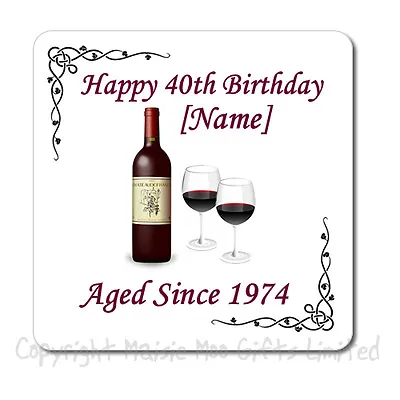£3.99 • Buy Personalised 40th | 50th | 60th | 65th | 70th | 80th Birthday Wine Gift Coaster 
