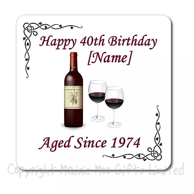 Personalised 40th | 50th | 60th | 65th | 70th | 80th Birthday Wine Gift Coaster  • £3.99