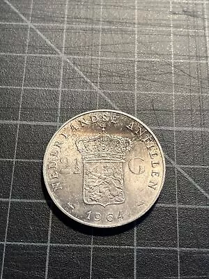 Netherlands Antilles 2 1/2 Gulden 1964 Silver Crown • $1