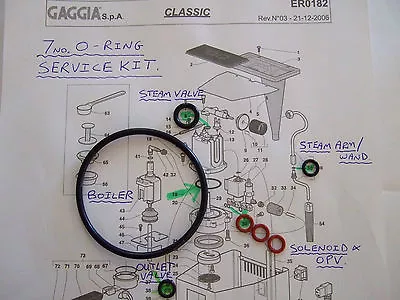 Gaggia Classic Baby Tebe Paros Evolution Etc 7x O Ring Repair Kit Gasket Opv  • £4.97