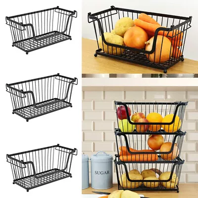 3 Tier Vegetable Rack Fruit Storage Baskets Kitchen Utility Stacking Stand Metal • £17.99