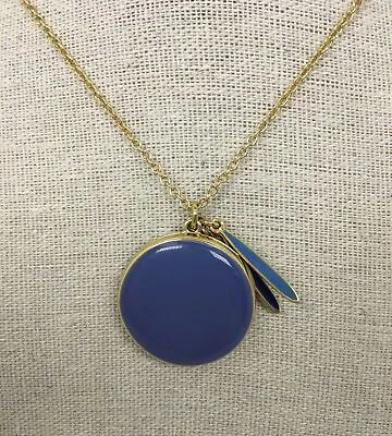 J. Crew Blue Enamel Locket Pendant Goldtone Chain Necklace • $13