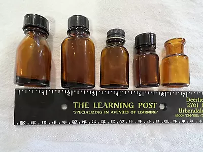 Antique Vintage 5 Medicine Bottles Miniature Glass Amber Brown Family Estate • $35