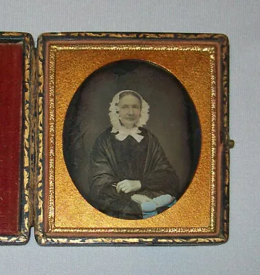 Antique Vtg 1850s Daguerreotype Photo Older Woman 1/6 Plate Dag MOP Inlay Case • $113.40